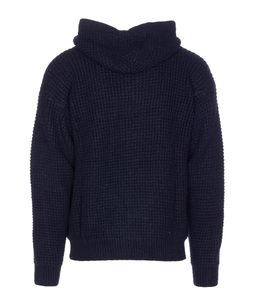 Zippered Hooded Knit Sweater