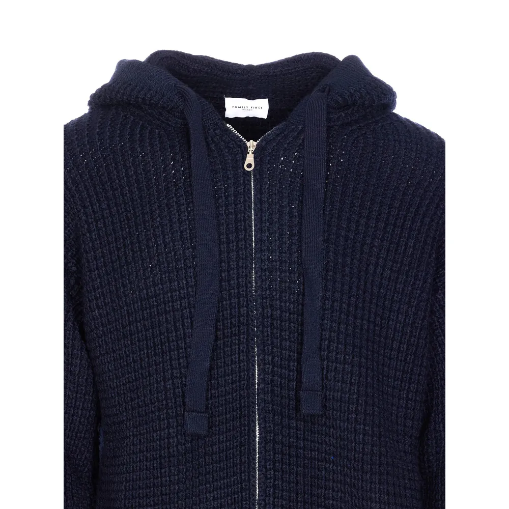 Zippered Hooded Knit Sweater
