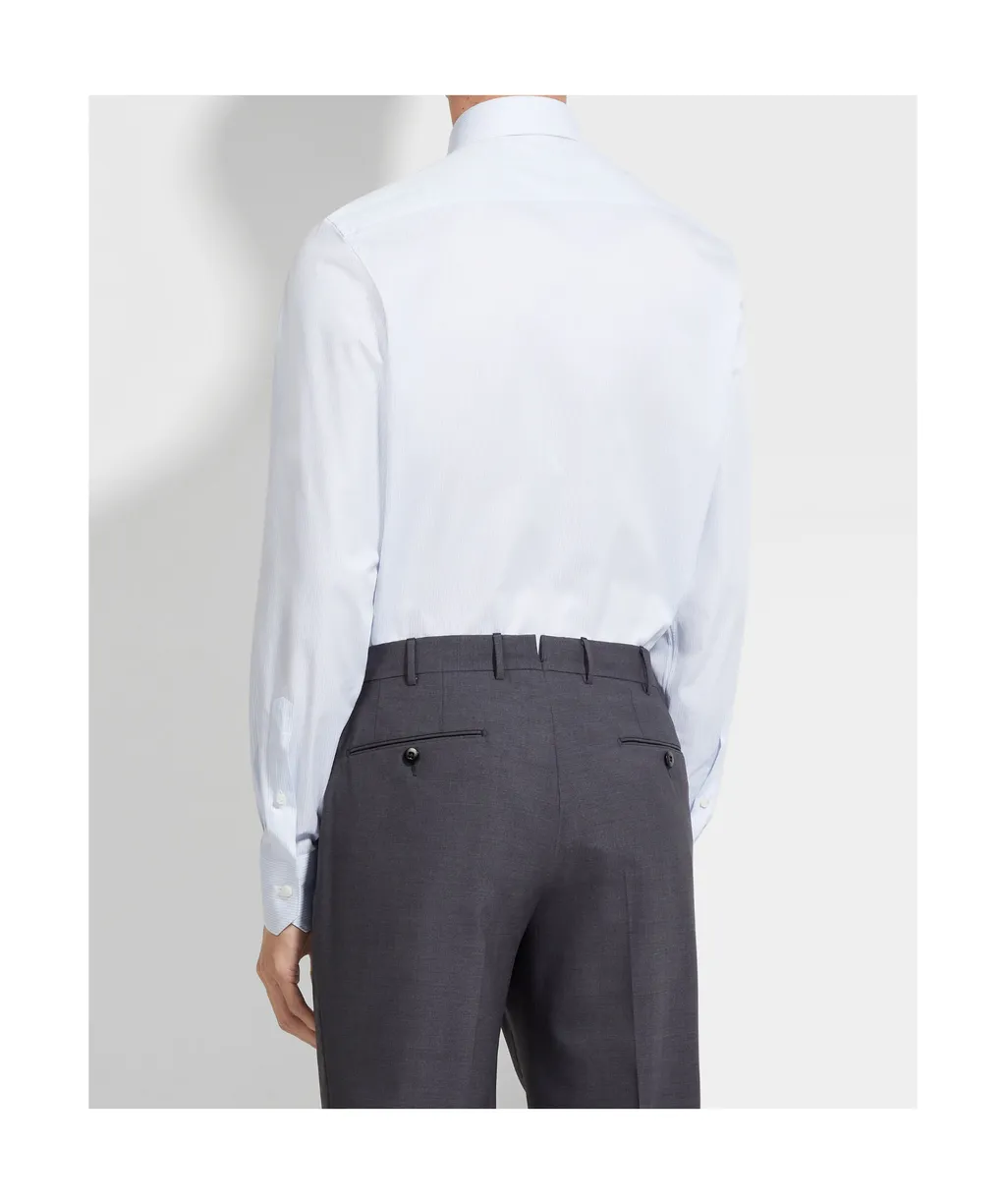 Light Blue And White Micro-Striped Trecapi Cotton Shirt