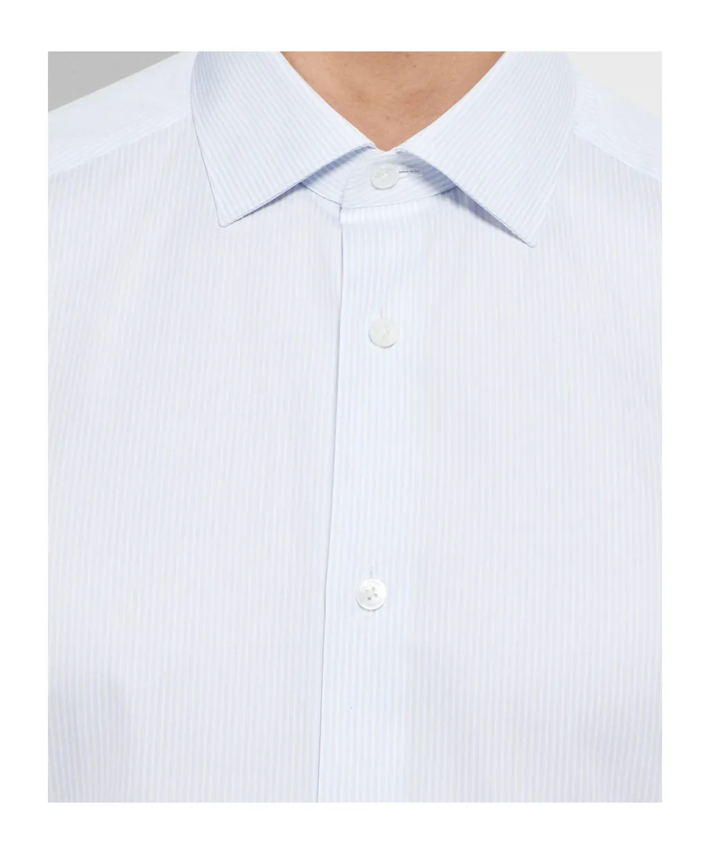 Light Blue And White Micro-Striped Trecapi Cotton Shirt