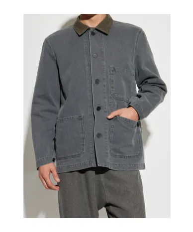 Corduroy-Collar Denim Shirt Jacket