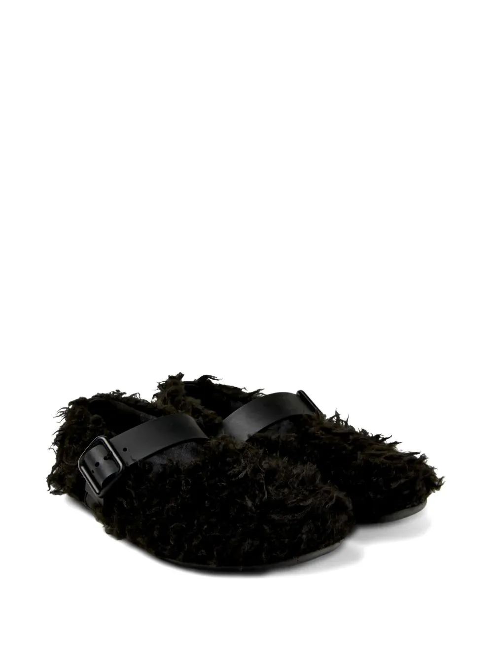 Wabi Buckle-Fastening Furry Flat Pumps