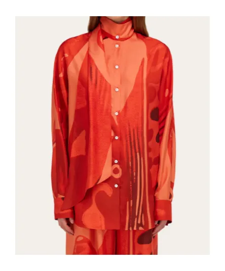 Fish Print Silk Shirt With Sash