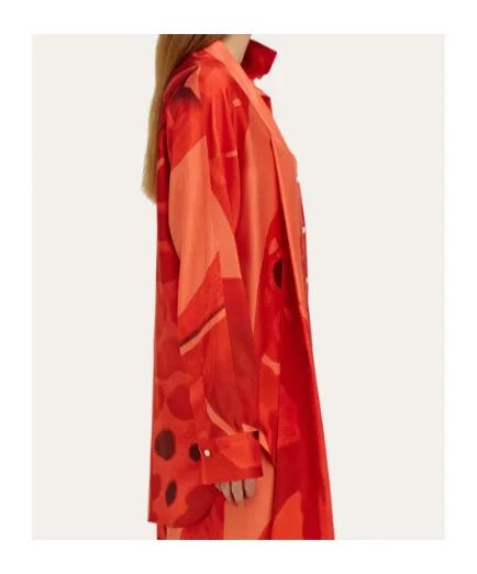 Fish Print Silk Shirt With Sash