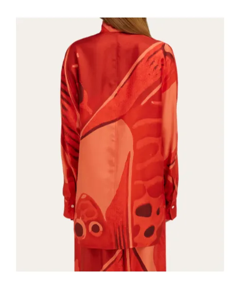 Fish Print Silk Shirt With Sash