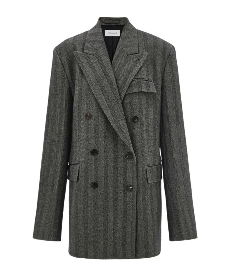 Ferragamo Oversized Double Breasted Chevron Blazer