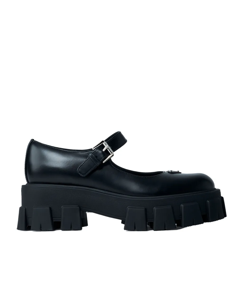 Leather Logo Plaque Platform Flats
