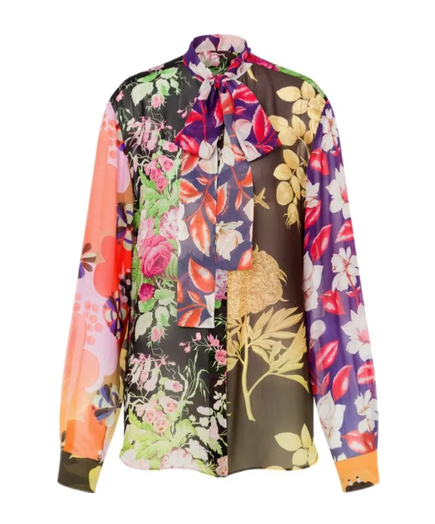 Floral-Print Silk Blouse