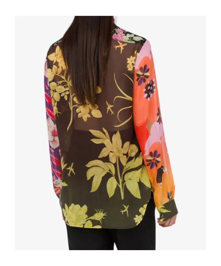Floral-Print Silk Blouse
