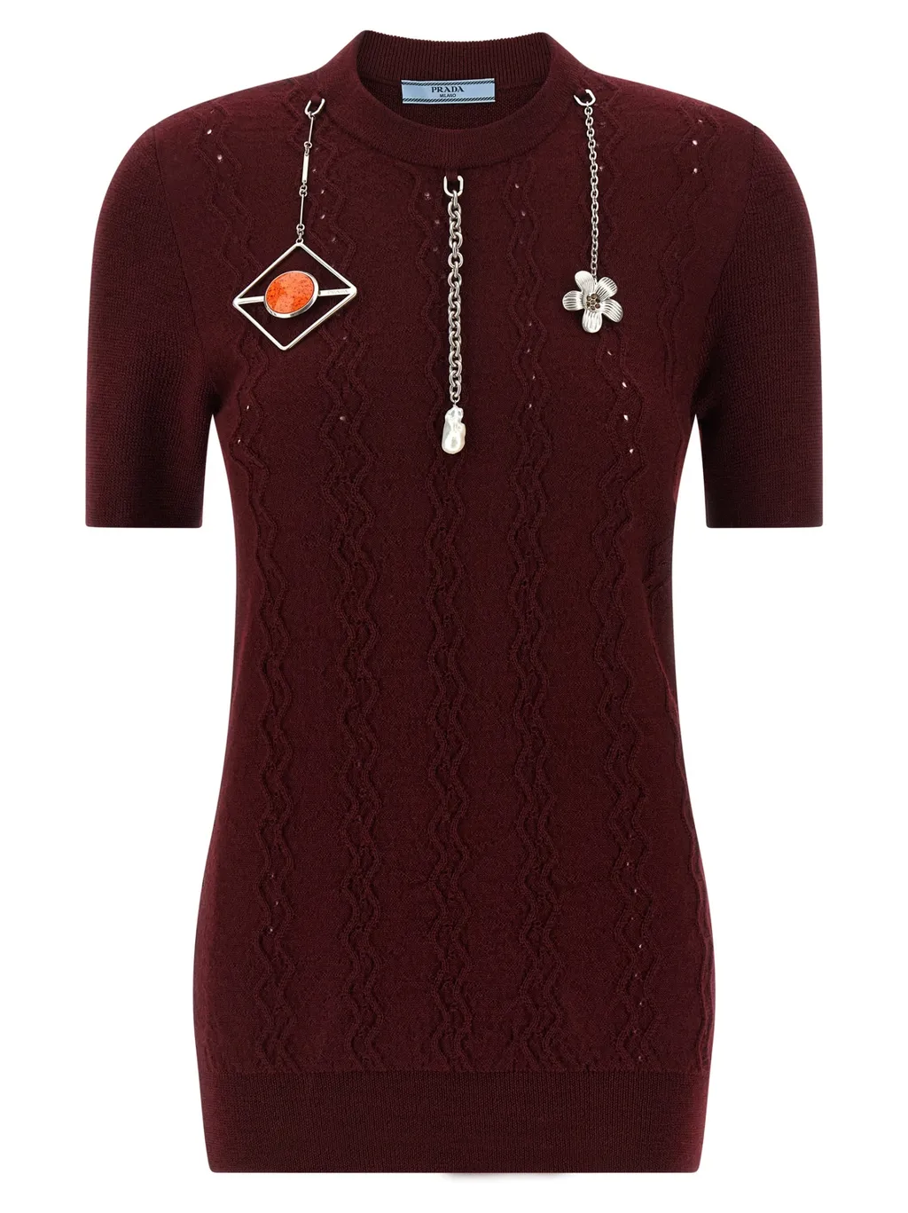 Short-Sleeved Wool Sweater With Pendants