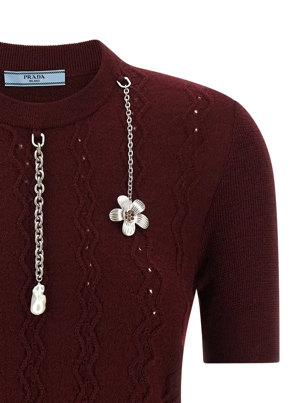 Short-Sleeved Wool Sweater With Pendants
