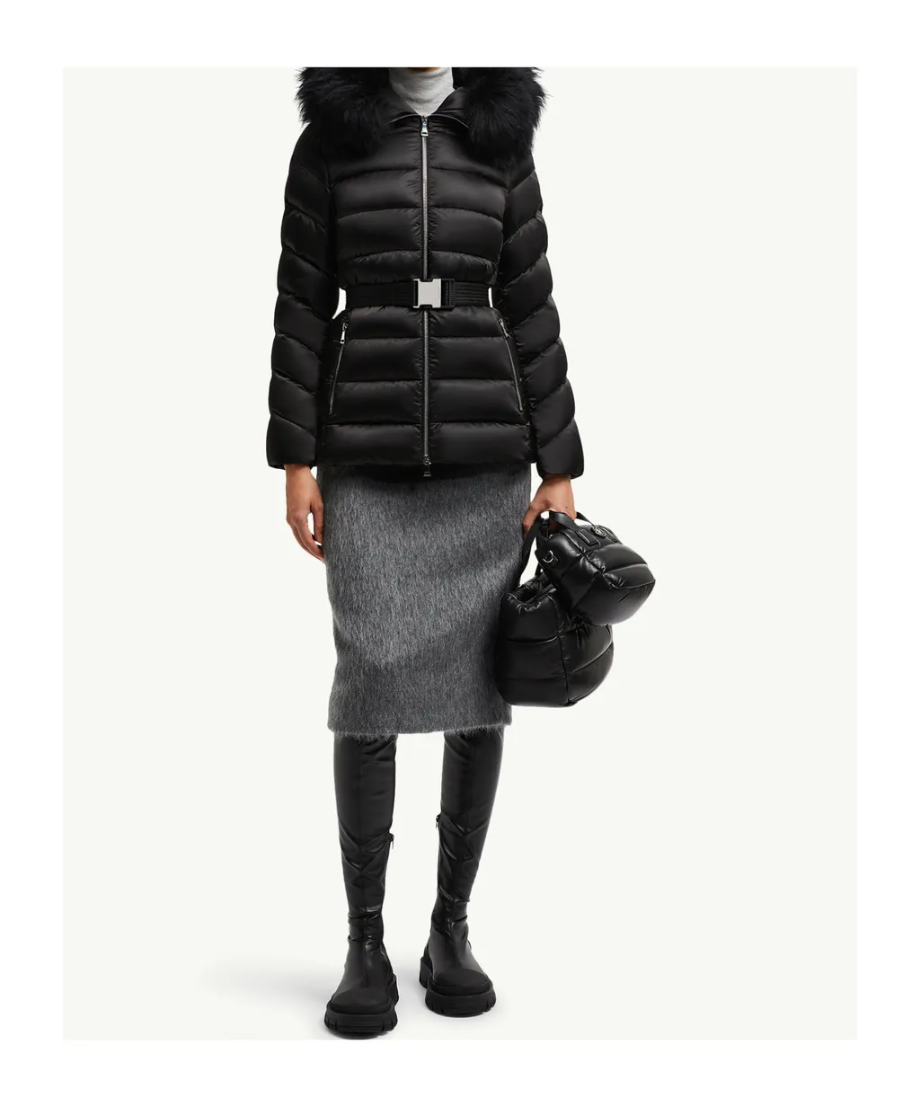 Moncler Cupidone Hooded Shearling-Trimmed Short Padded Jacket