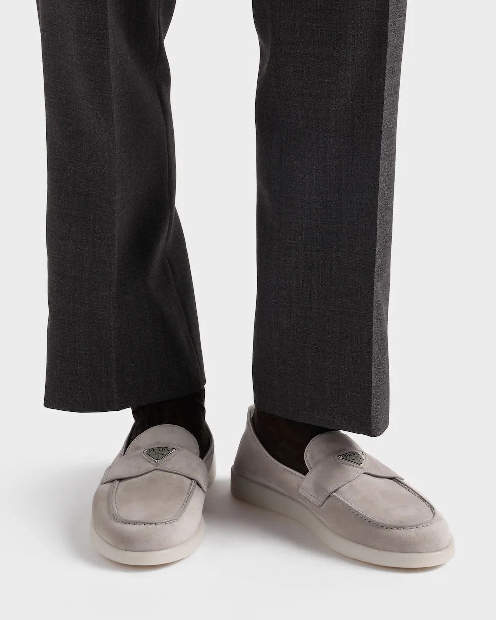 Prada Logo Plaque Almond Toe Loafers