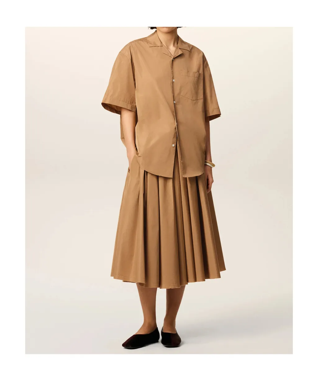 Brown Taffetas Midi Corolla Skirt