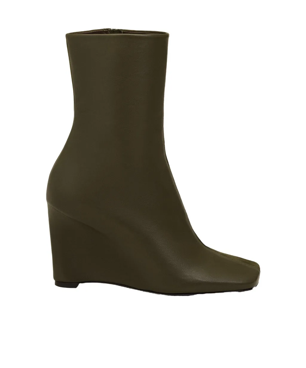 Square Toe Wedge Ankle Boots