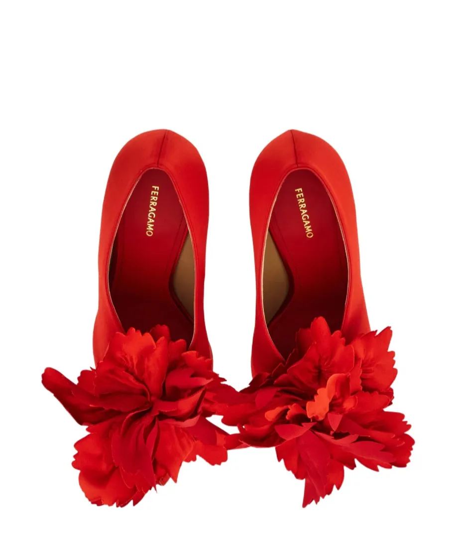 Flower Embellished High Heel Pump