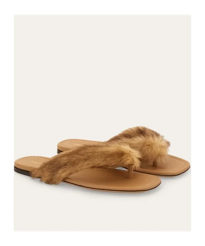 Thong Sandal With Fur Detail