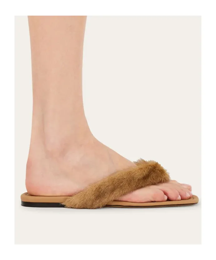 Thong Sandal With Fur Detail