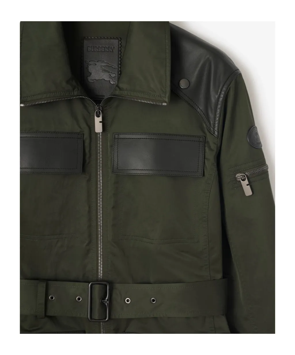 Leather Trim Nylon Blend Field Jacket