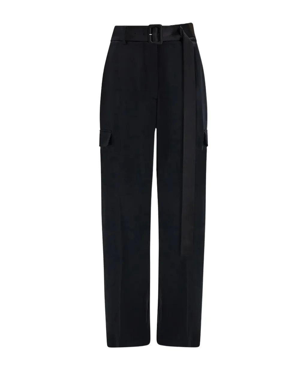Ferragamo Belted Waist Satin Cargo Trousers