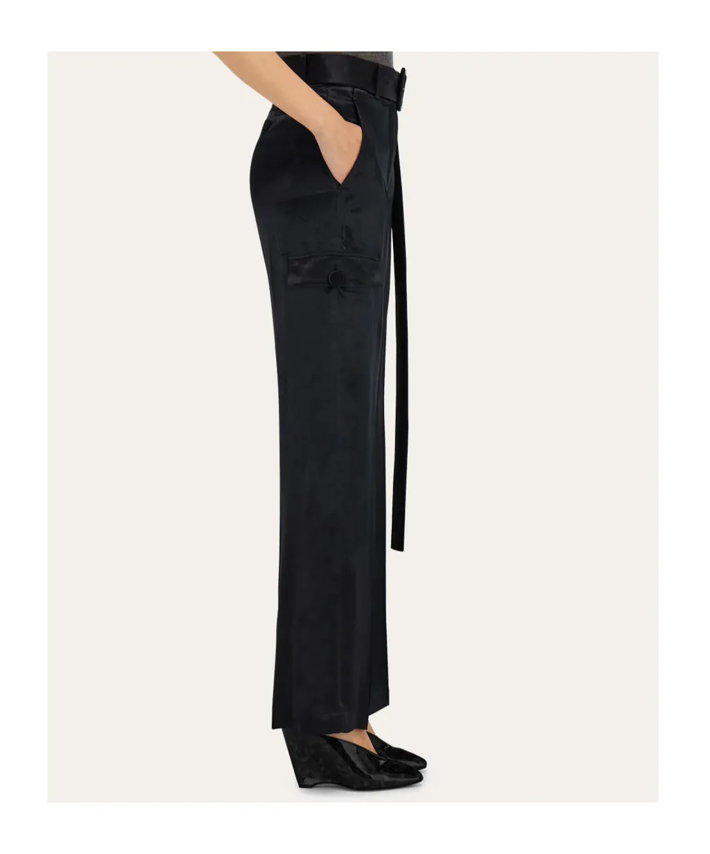 Ferragamo Belted Waist Satin Cargo Trousers