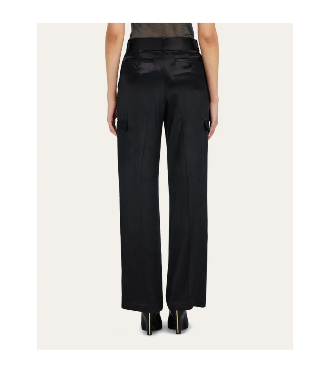 Ferragamo Belted Waist Satin Cargo Trousers