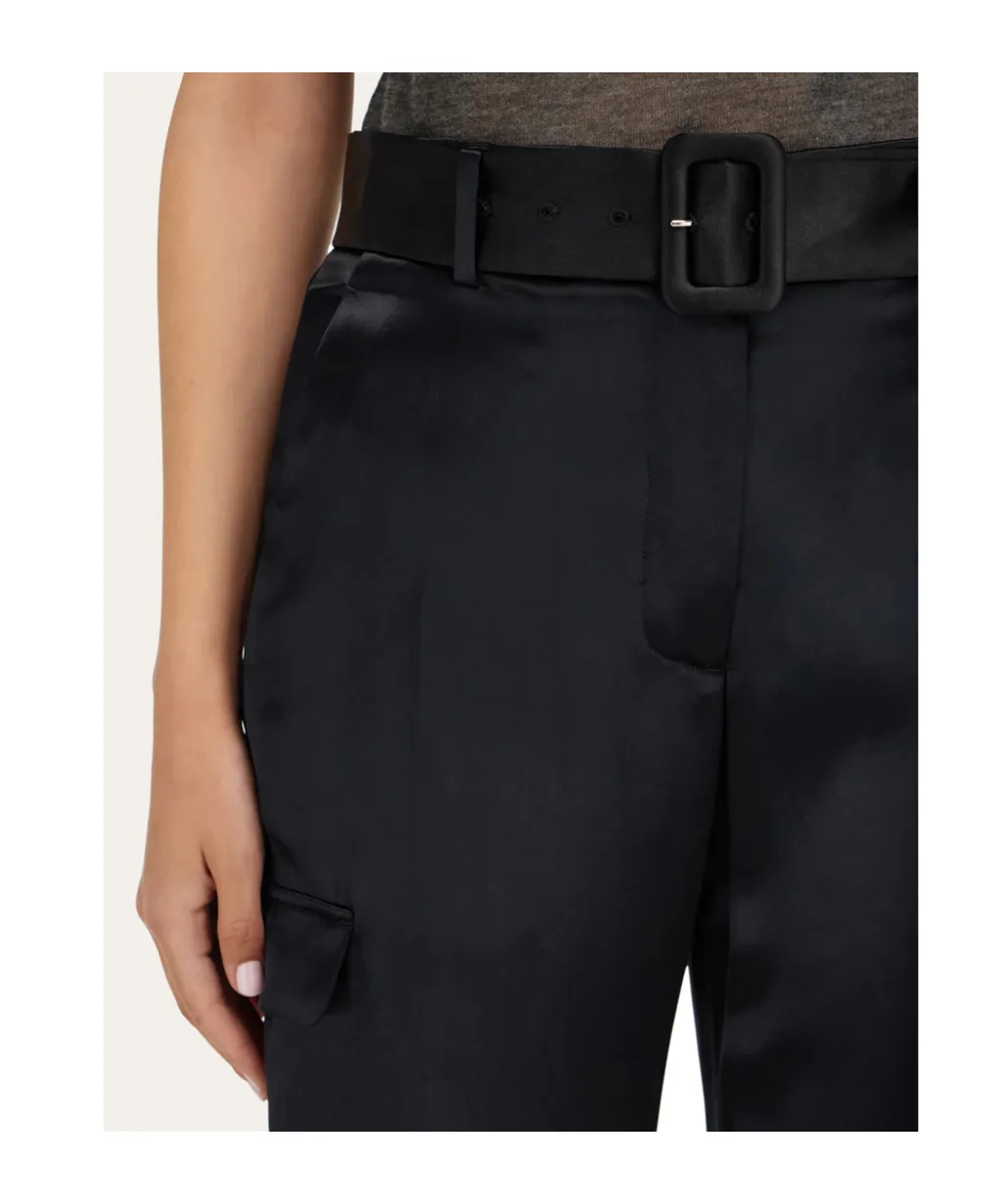 Ferragamo Belted Waist Satin Cargo Trousers
