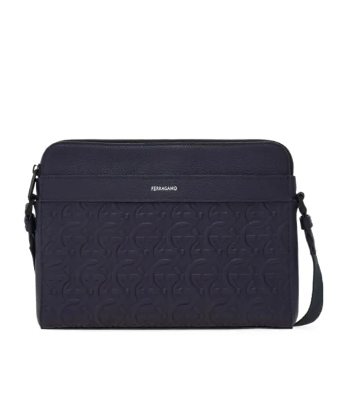 Embossed Gancini Crossbody Bag