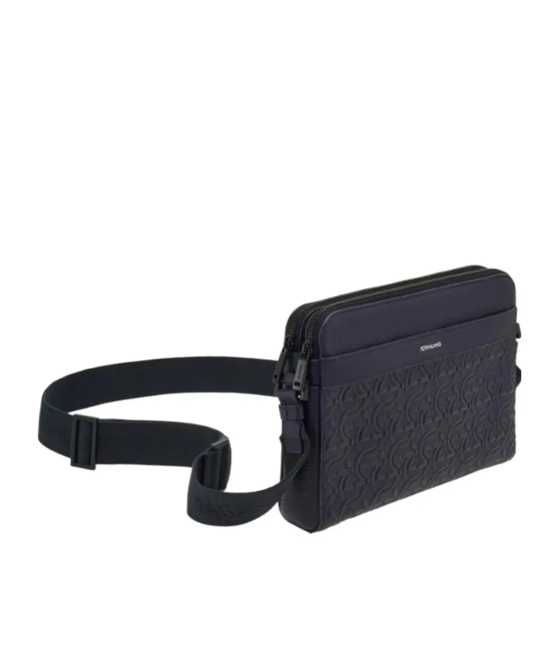 Embossed Gancini Crossbody Bag