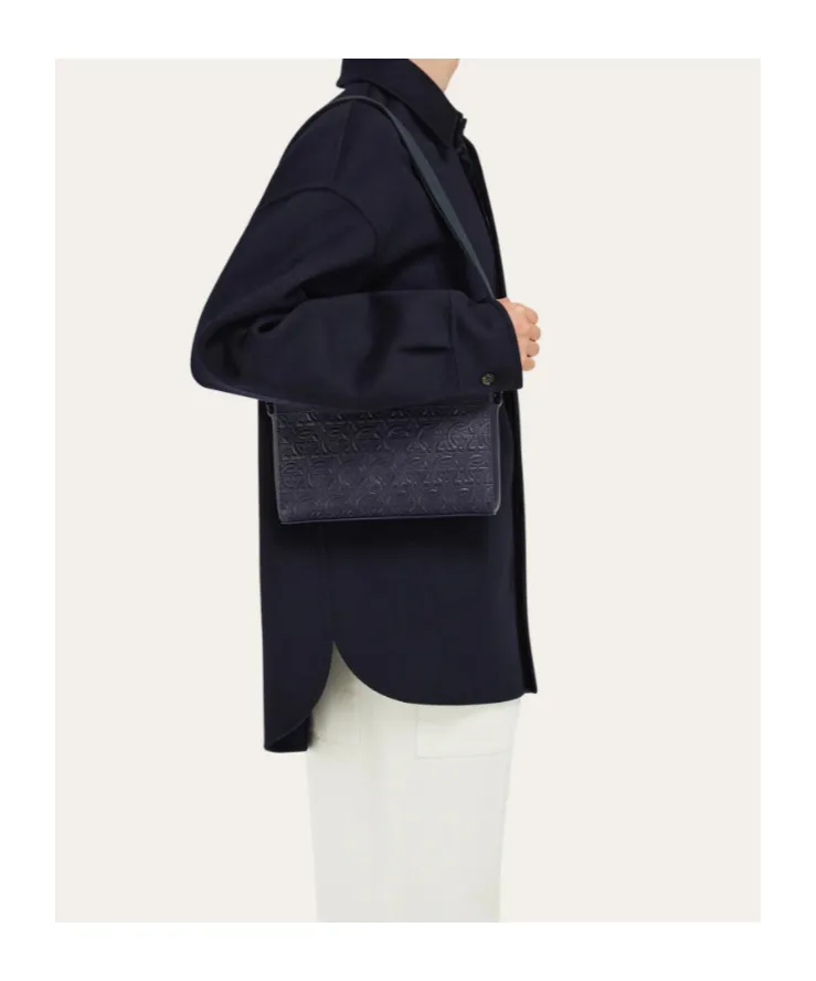 Embossed Gancini Crossbody Bag