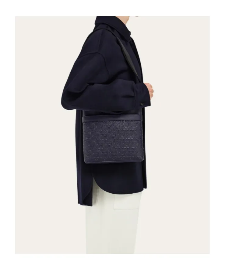 Embossed Gancini Messenger Bag
