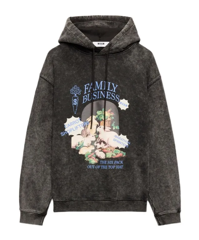 Msgm Family Business Print Marbled Jersey Hoodie