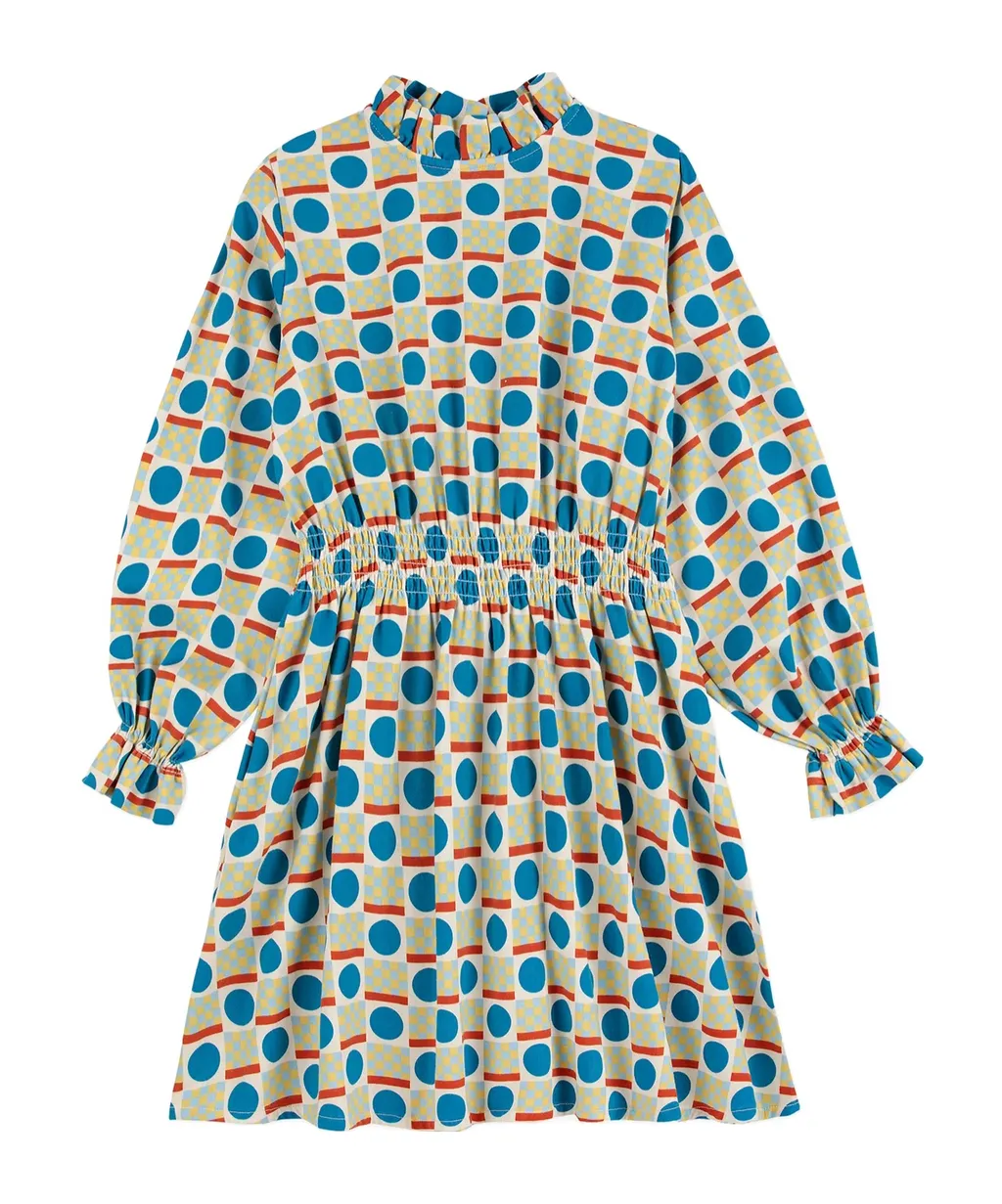 Ruffled Geometric-Print Dress