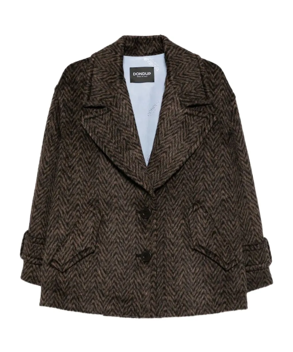 Herringbone-Pattern Button Coat