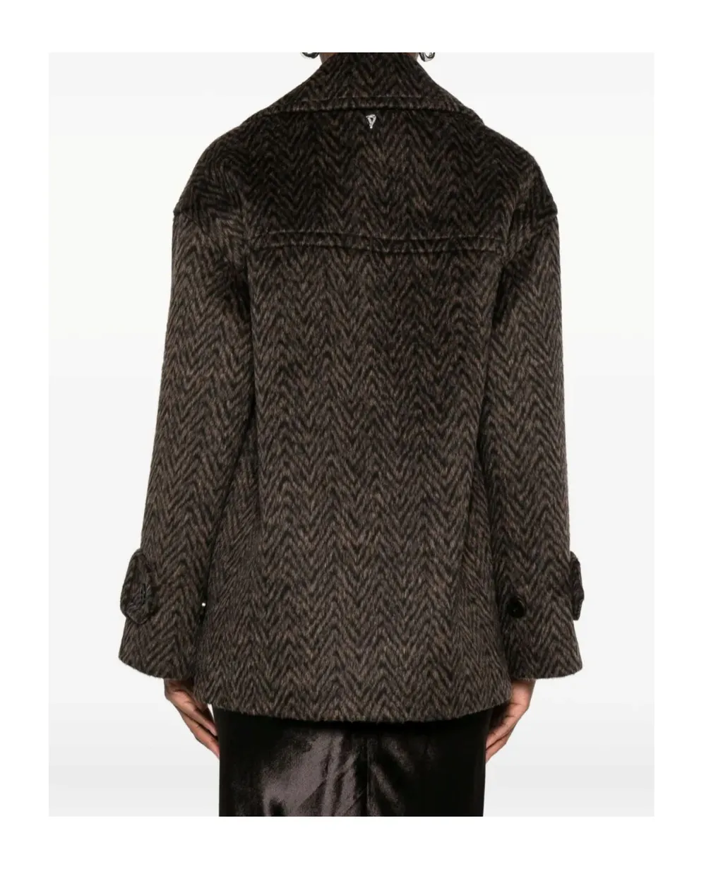 Herringbone-Pattern Button Coat
