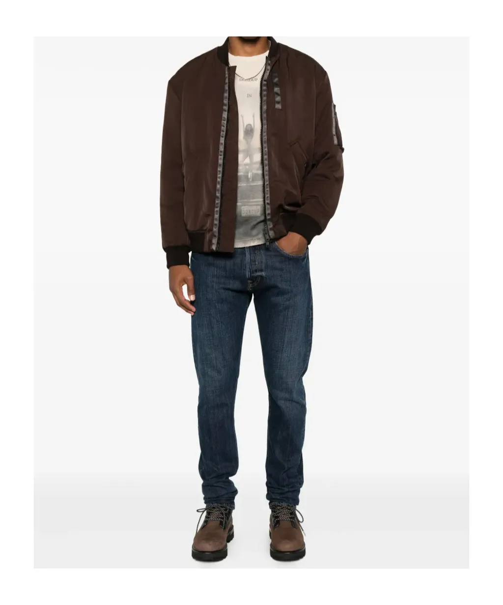 Striped-Panel Bomber Jacket