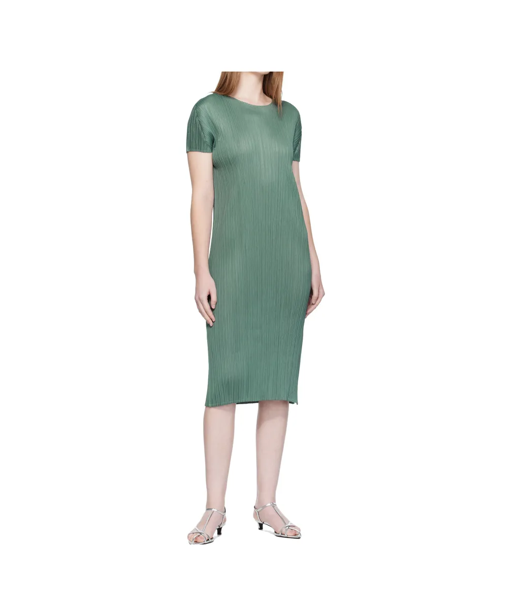Pleated Short-Sleeve Dress