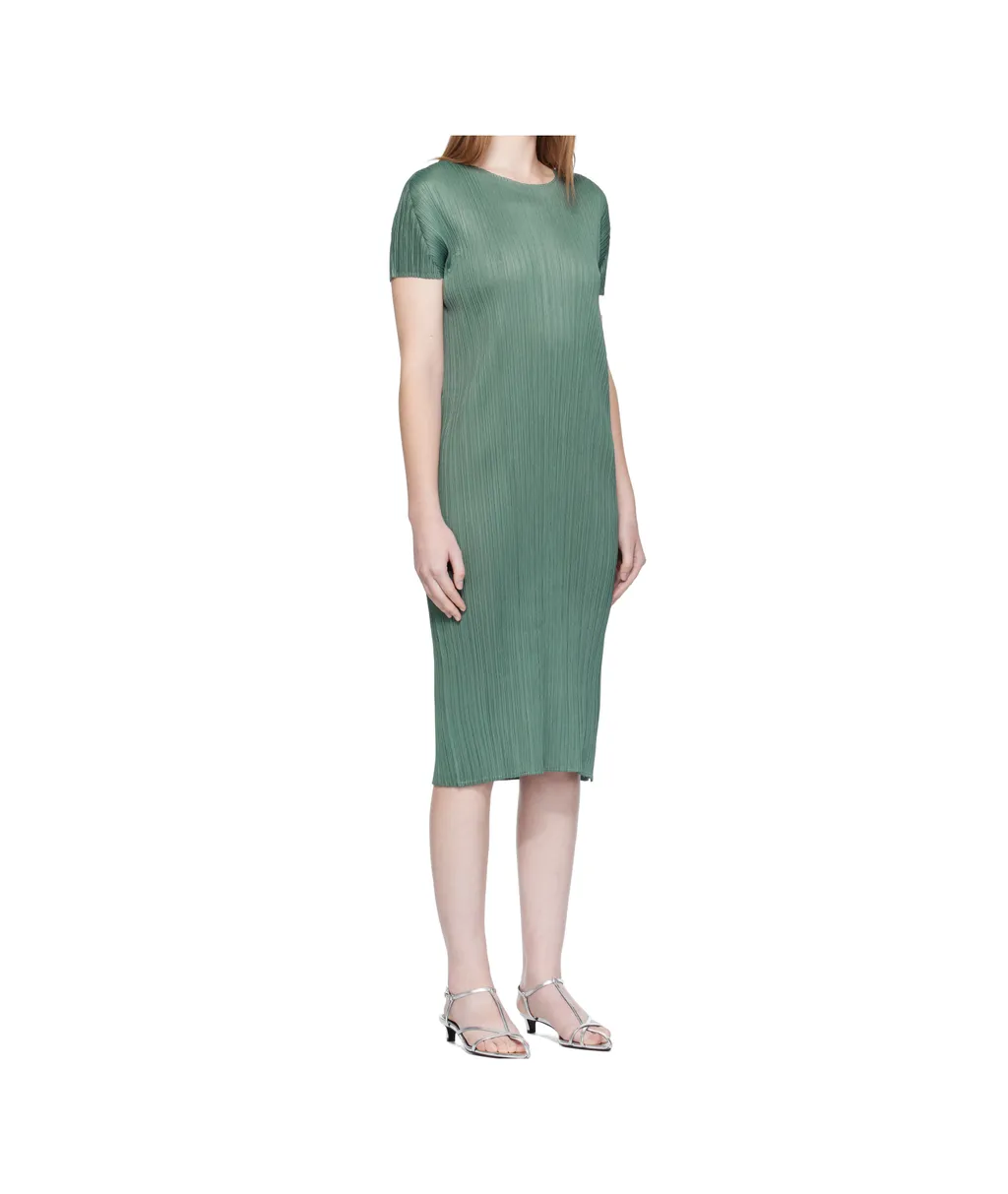 Pleated Short-Sleeve Dress