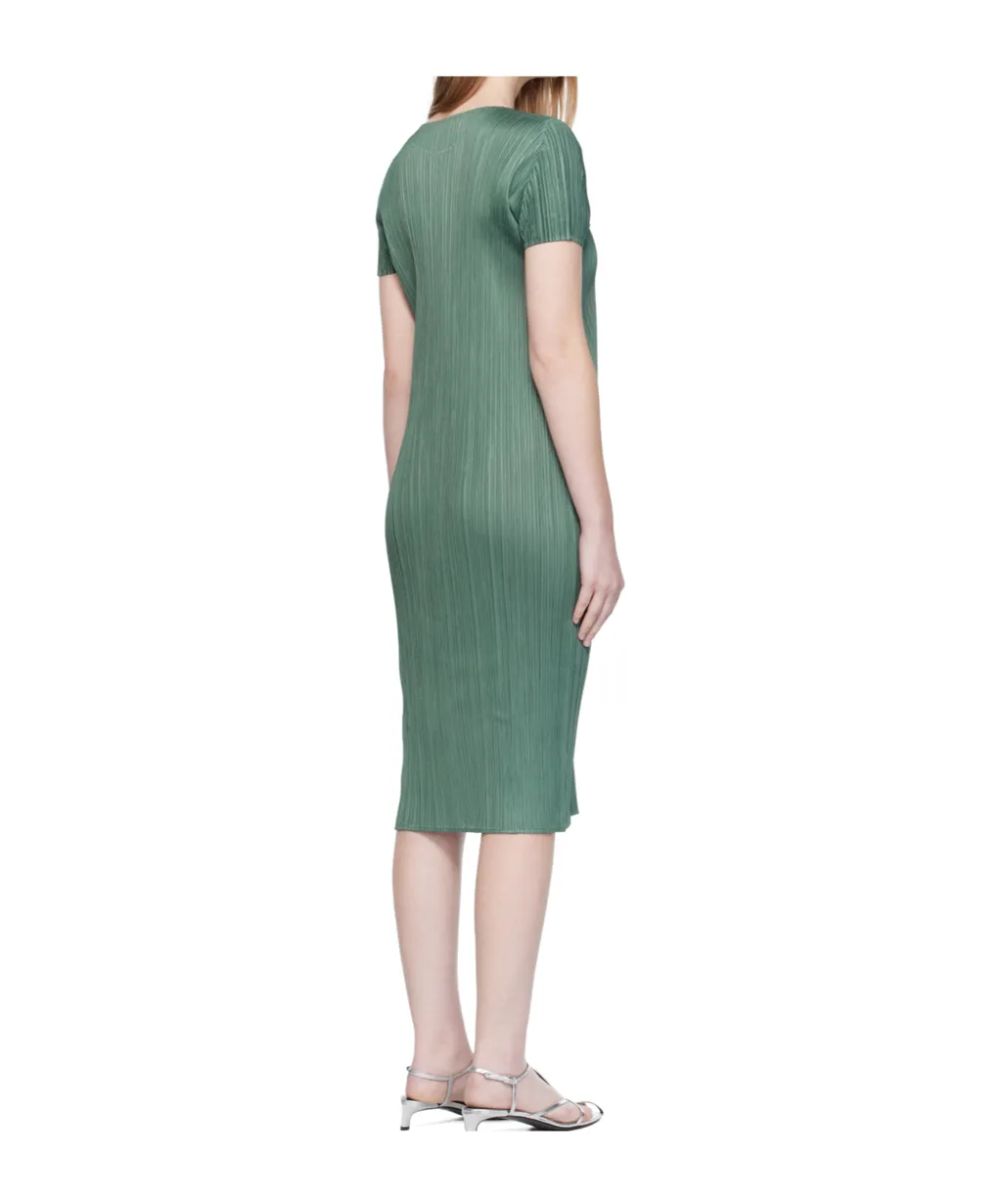 Pleated Short-Sleeve Dress