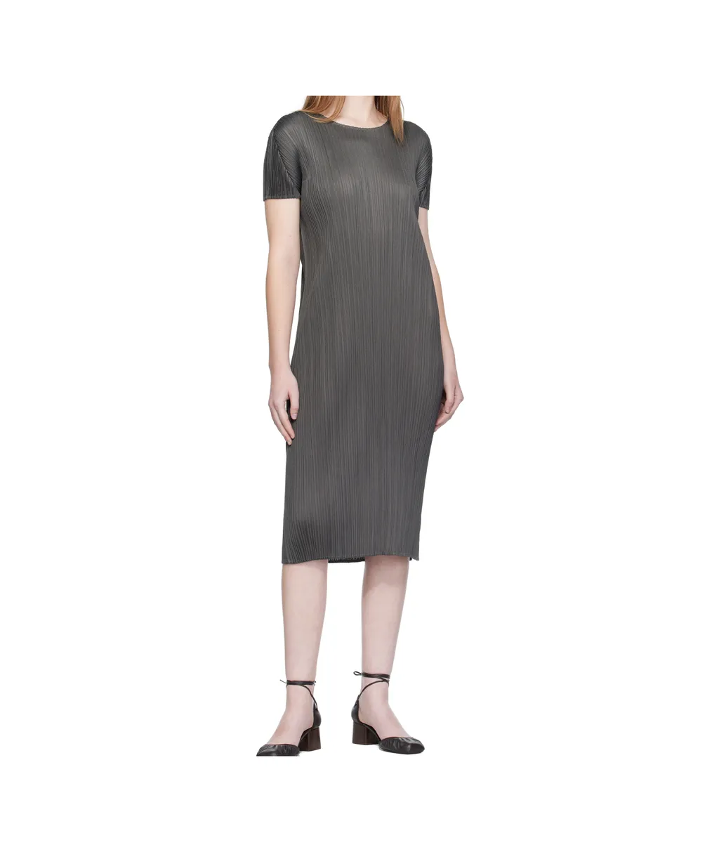 Pleated Short-Sleeved Dress