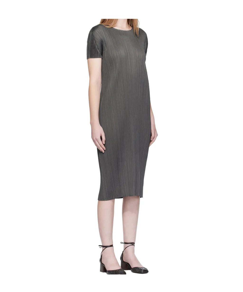 Pleated Short-Sleeved Dress