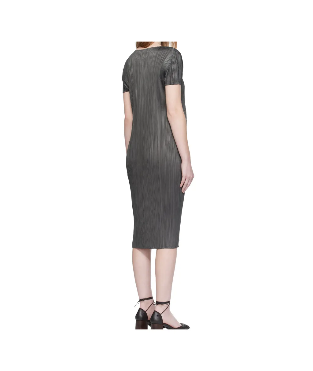Pleated Short-Sleeved Dress