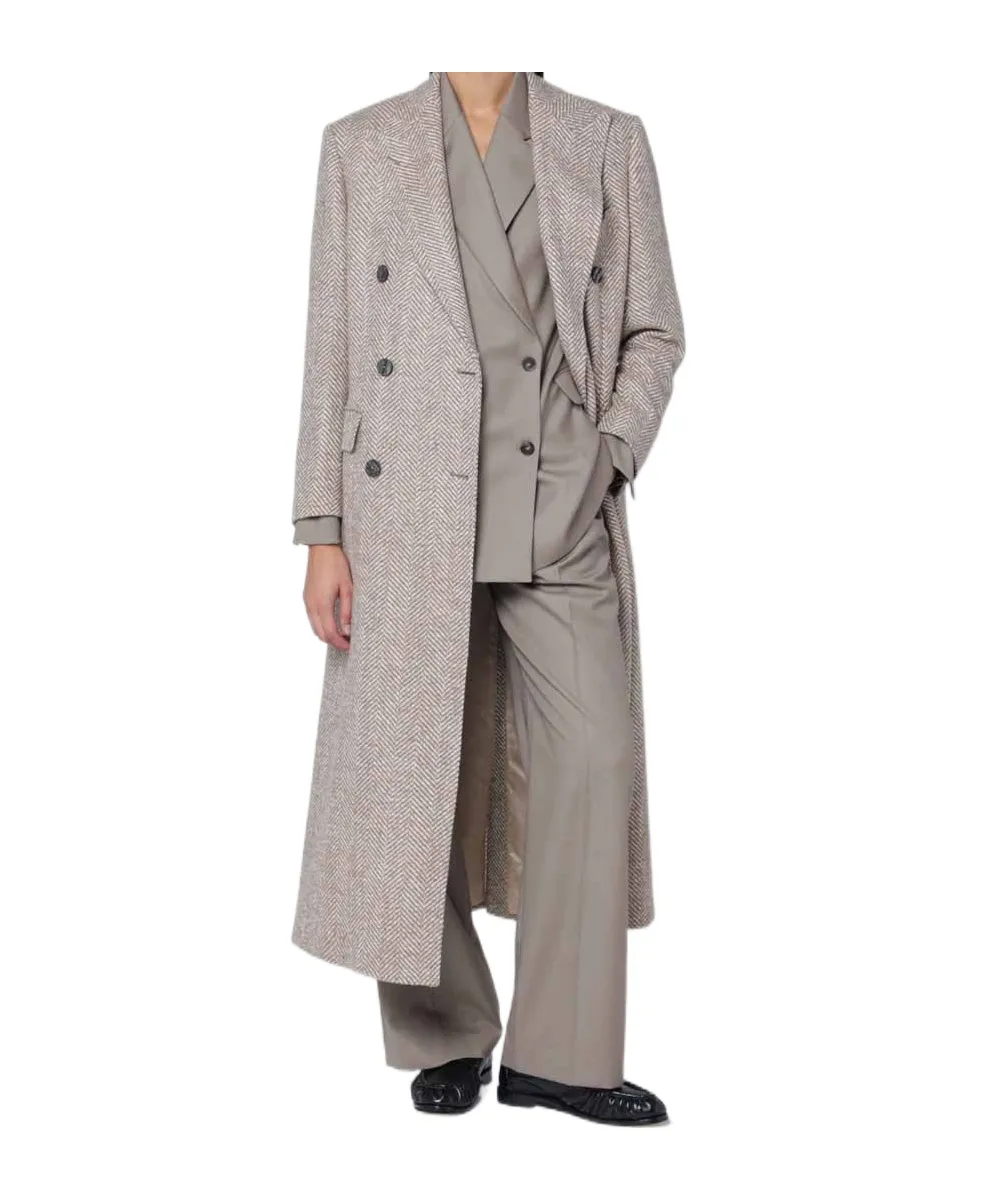 Double-Breasted Herringbone Coat