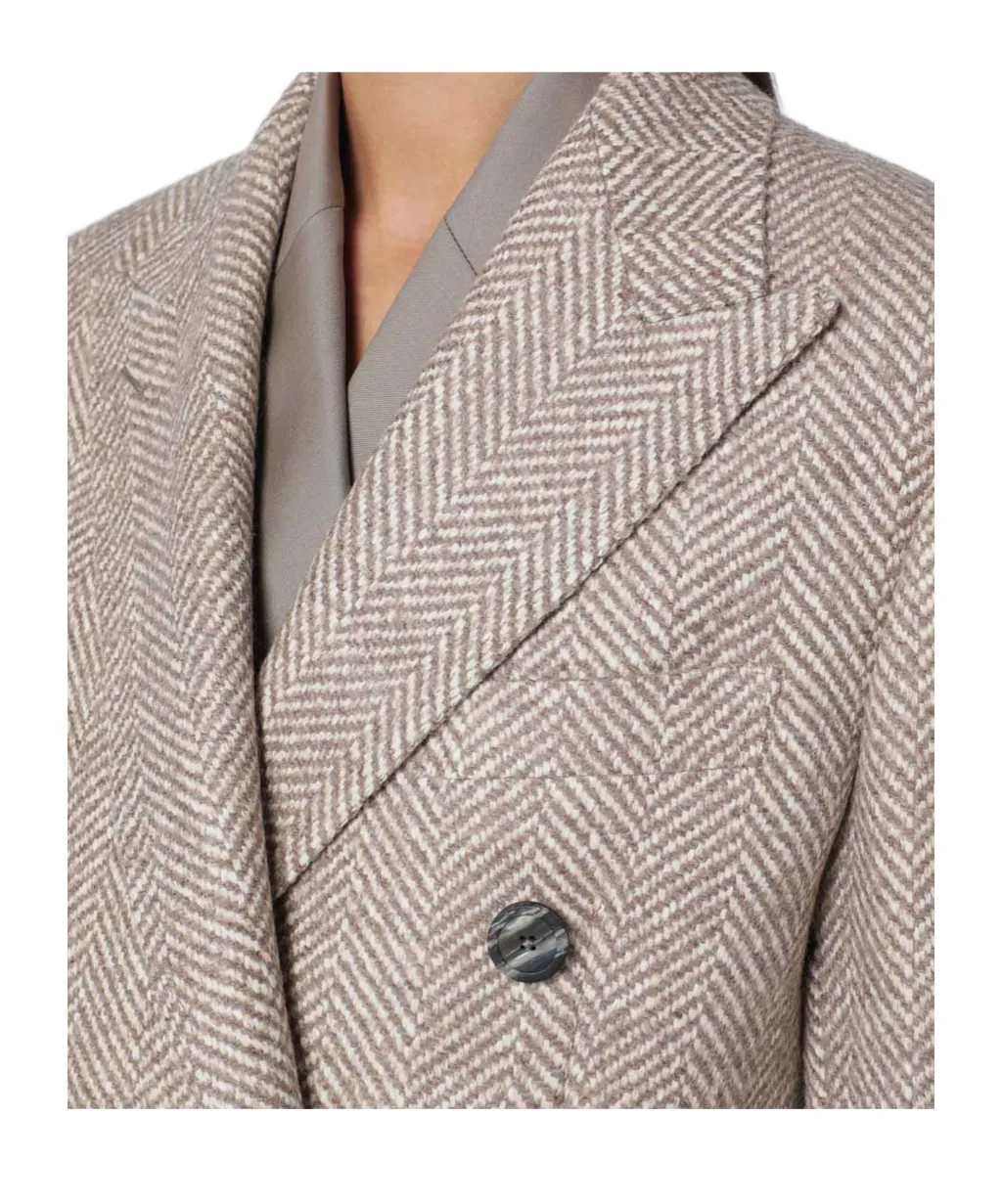 Double-Breasted Herringbone Coat