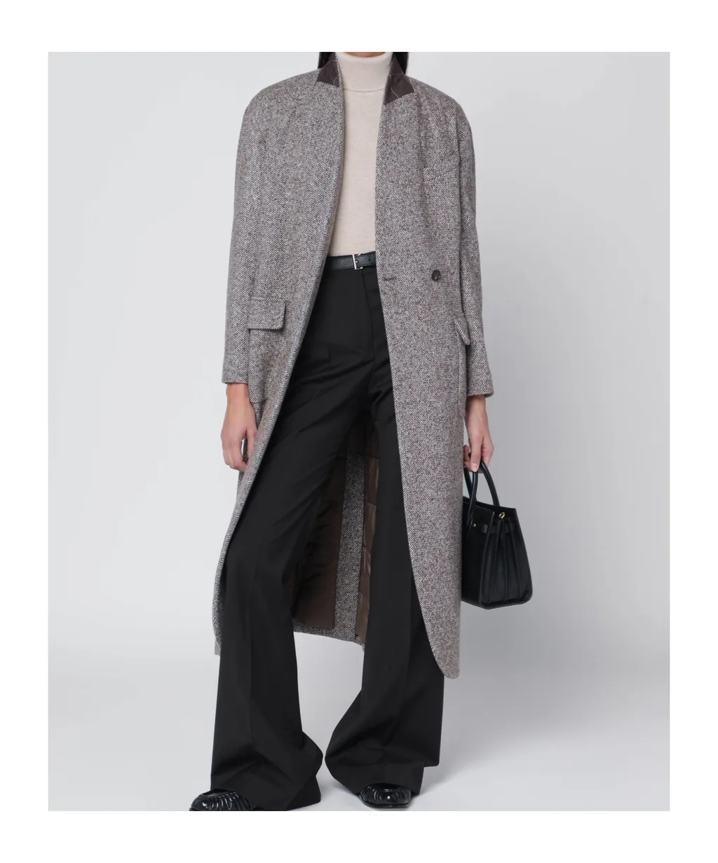 Brown MÉLange Wool-Blend Coat With Belt