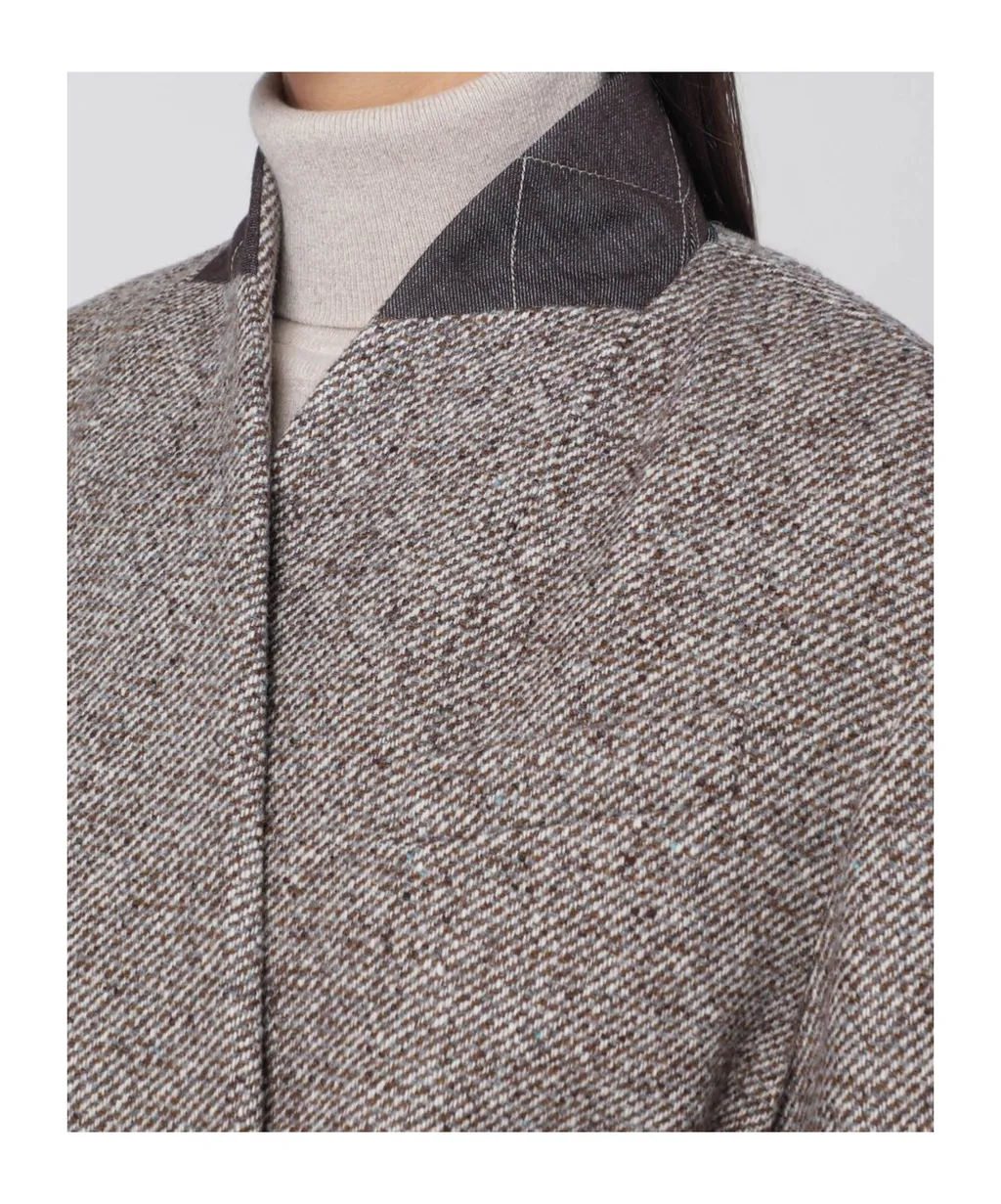 Brown MÉLange Wool-Blend Coat With Belt