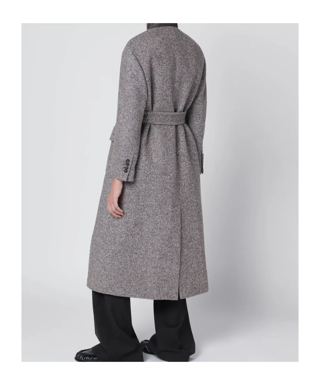 Brown MÉLange Wool-Blend Coat With Belt