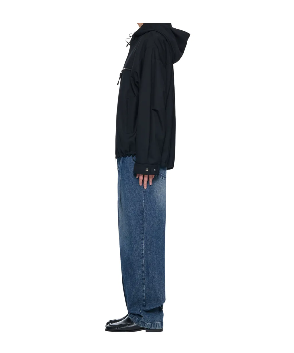 Black Hooded Wool Jacket