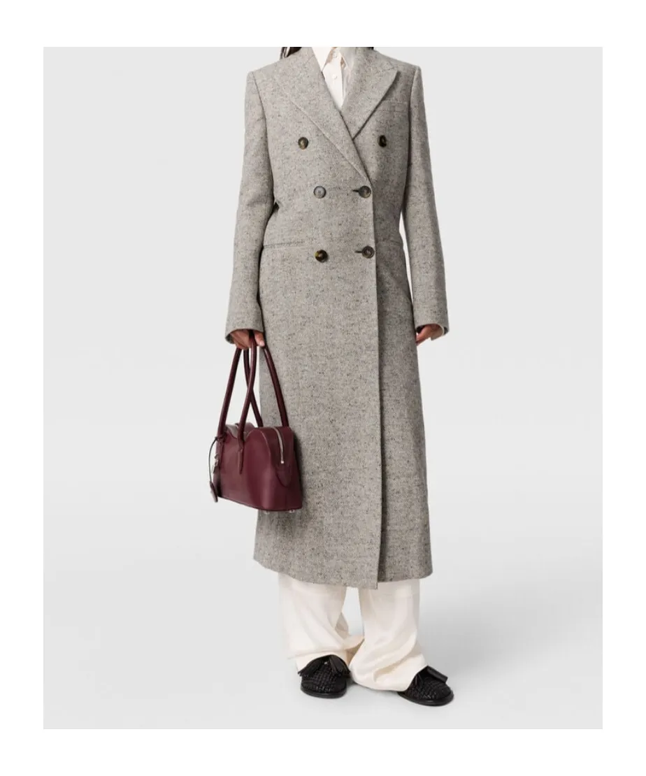 Double-Breasted Tweed Long Coat