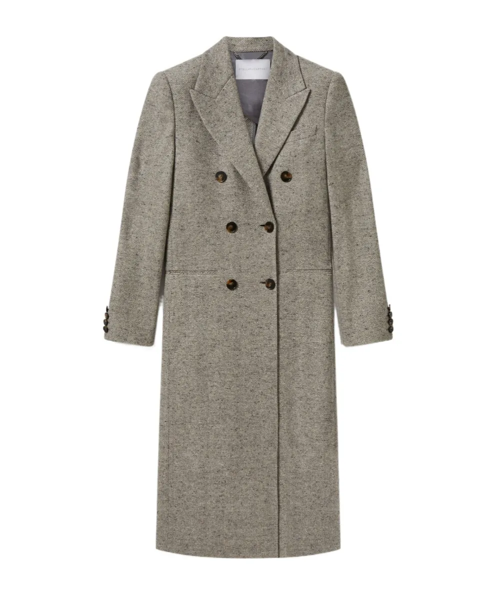 Double-Breasted Tweed Long Coat